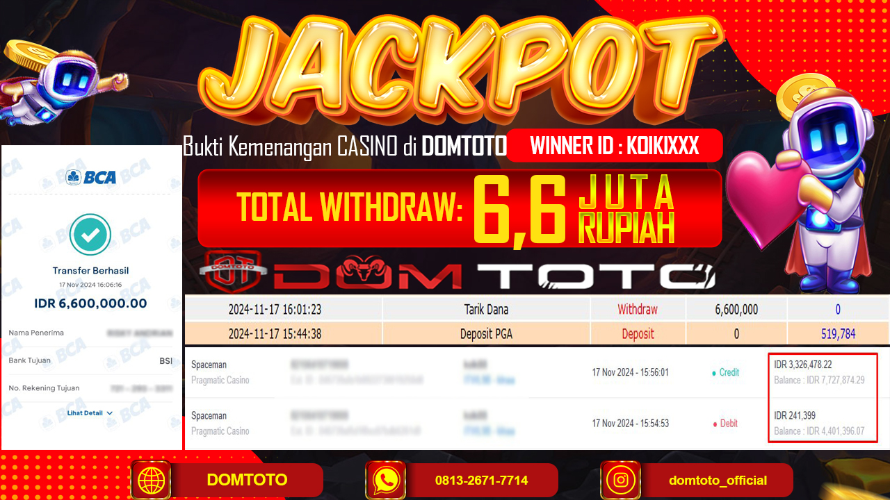 JACKPOT SPACEMAN 17 NOVEMBER 2024